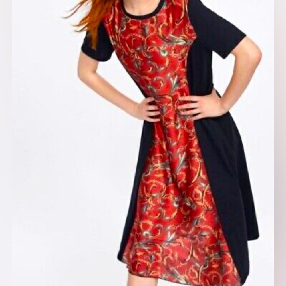 ZARA CONTRASTING CHAIN PRINT MIDI DRESS SIZE M